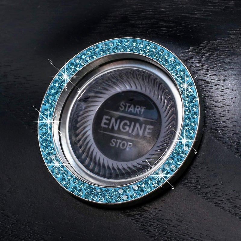 ToBeQueen Push to Start Button Ring Emblem Sticker 2Pcs Diamond Car Ring Stickers Rhinestone Car Accessories Interior for Women,Cute Car Decals Ignition Accessories Blue - Image 5